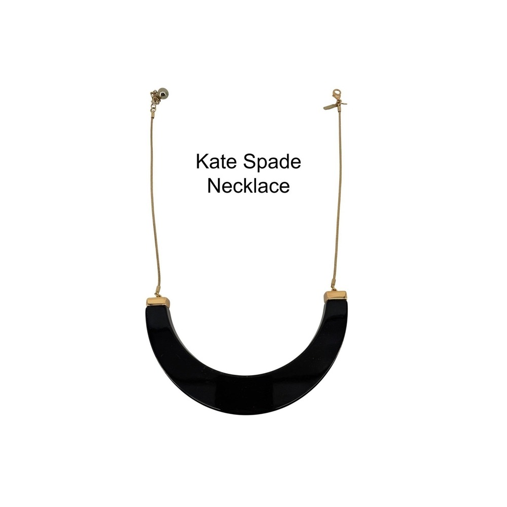 Kate Spade New York‎ Black Crescent Bib Necklace Gold Tone Snake Chain Statement